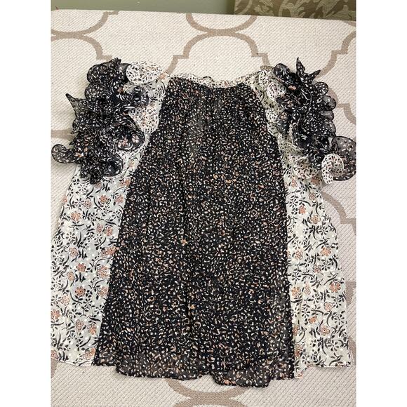 ULLA JOHNSON SILK BLACK & WHITE BLOUSE WITH RUFFLED SLEEVES, Size 2 - Picture 10 of 10